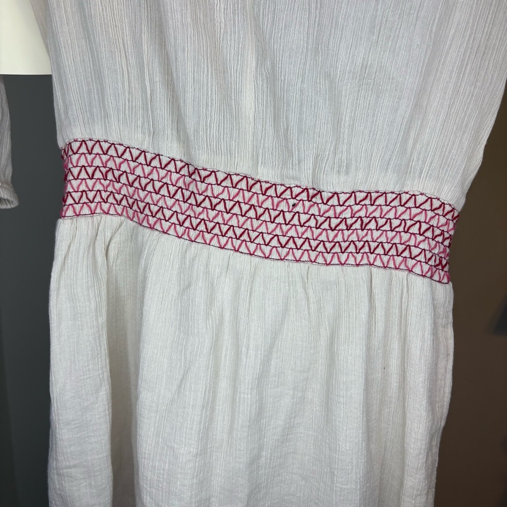Boston Proper Embroidered Smocked Waist Dress Beaded 100% Cotton Boho Size 8 NWT - Picture 9 of 10